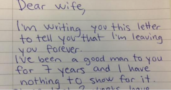 He demands a divorce in letter to wife – instantly regrets every word when he sees her brilliant reply