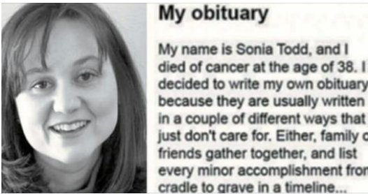 38-year-old woman wrote her own obituary, we aII need to read it 